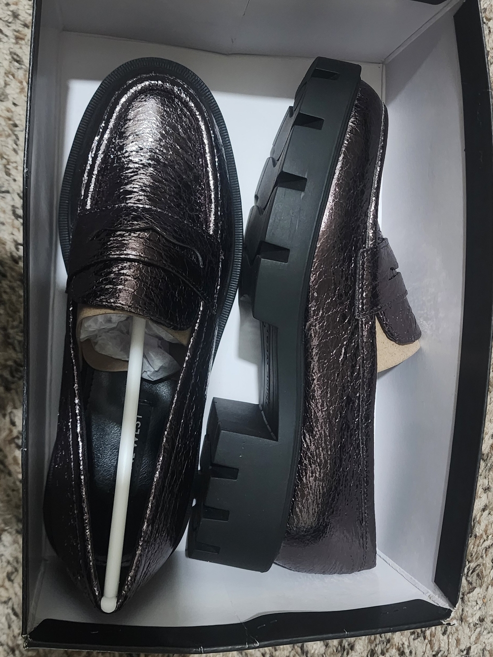 Nine West Metallic Dark Brown Chunky Lug Sole Loafers